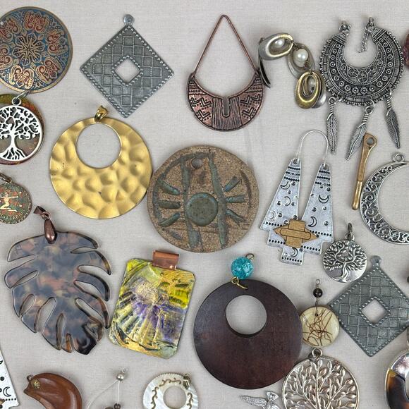 Pendant Charm Craft Lot - 115+ Earthy Nature Elephant Feather Tree Wood Key - Picture 3 of 12